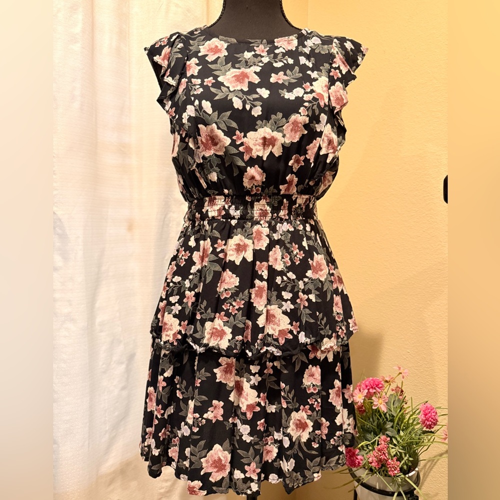 Floral Black and Pink Women's Dress